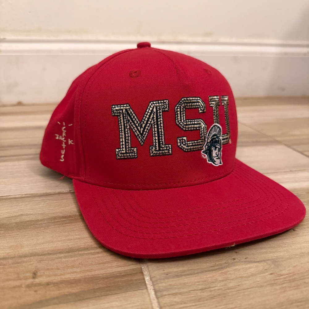 Mitchell & Ness Travis Scott Cactus Jack MSU Michigan State Snapback Hat Red‎ OS